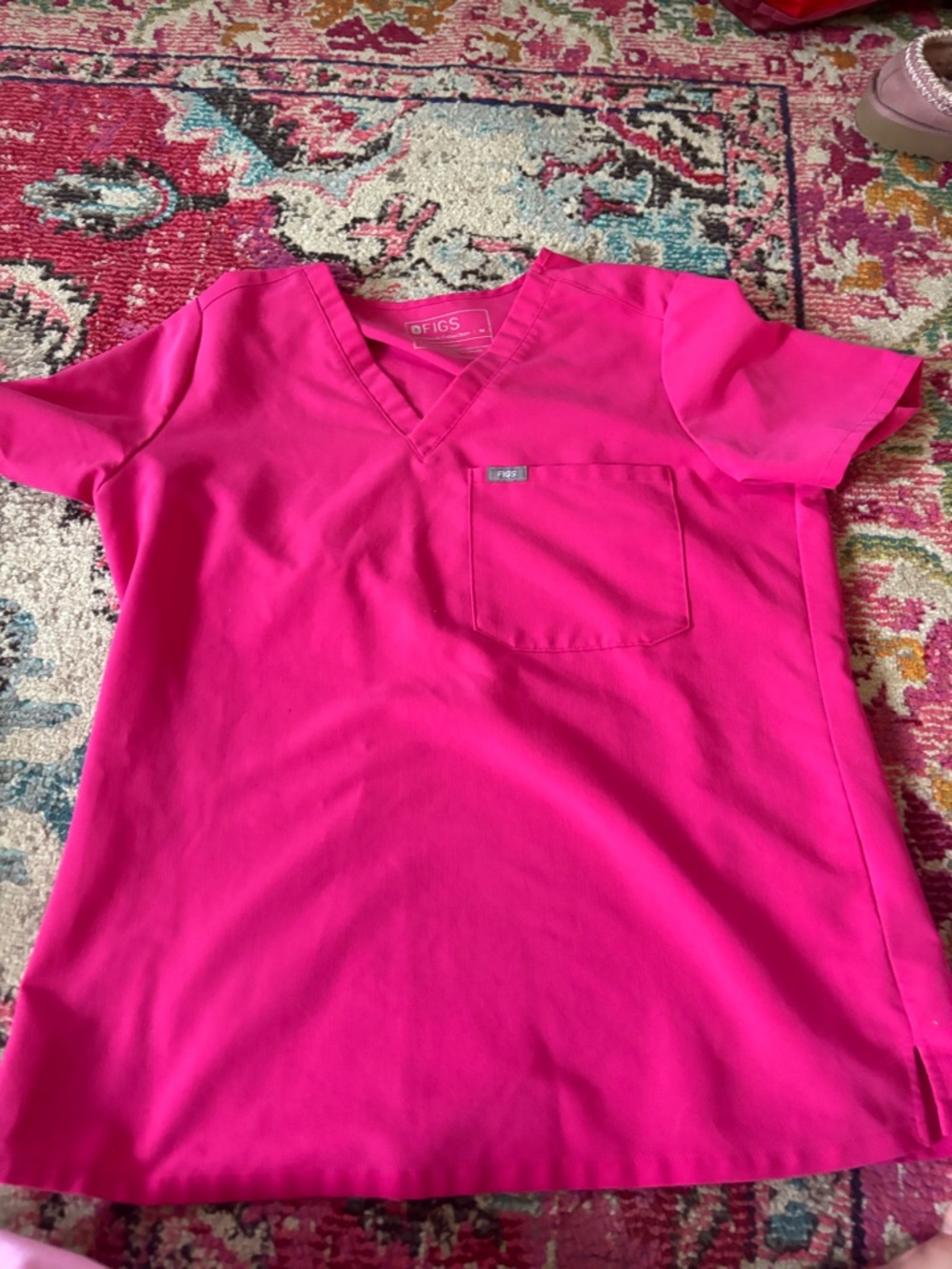 Figs V-Neck scrubs Top in Bright Pink